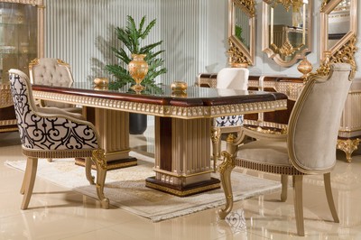 Casa Padrino Luxus Barock Esszimmer Stuhl mit Armlehnen Grau / Weiß / Schwarz / Gold H. 94 cm