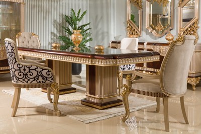Casa Padrino conjunto de muebles de comedor barroco de lujo marrón oscuro / gris / oro
