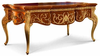 Prunkvoller Luxus Barock Massivholz Schreibtisch Bürotisch Braun Gold