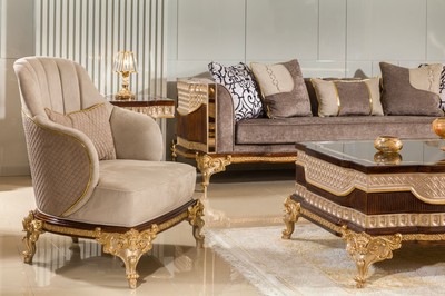 Casa Padrino Luxus Barock Wohnzimmer Sessel Grau / Dunkelbraun / Gold - Barock Möbel