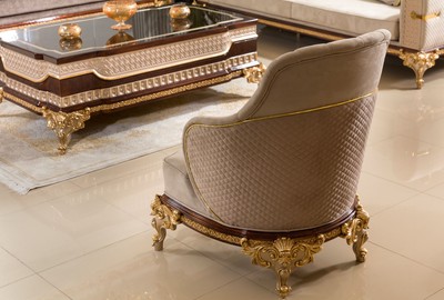 Casa Padrino Luxus Barock Wohnzimmer Sessel Grau / Dunkelbraun / Gold - Barock Möbel