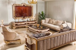 Casa Padrino poltrona da soggiorno barocco di lusso grigio / marrone scuro / oro - Mobili barocchi