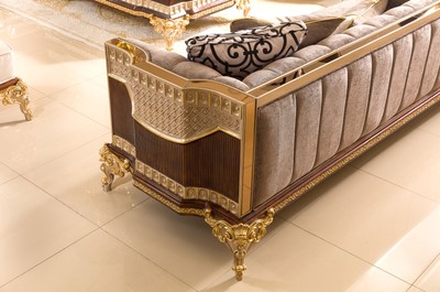 Casa Padrino Luxus Barock Sofa Grau / Dunkelbraun / Gold 265 cm - Barock Möbel