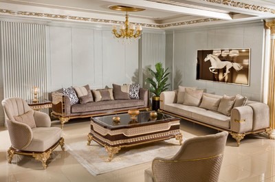 Casa Padrino Luxus Barock Sofa Grau / Dunkelbraun / Gold 265 cm - Barock Möbel