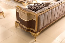 Casa Padrino sofá barroco de lujo gris / marrón oscuro / oro 265 cm - Muebles barrocos