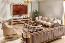 Casa Padrino sofá barroco de lujo gris / marrón oscuro / oro 265 cm - Muebles barrocos