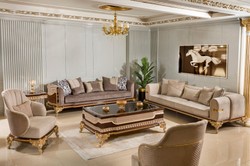 Casa Padrino sofá barroco de lujo gris / marrón oscuro / oro 265 cm - Muebles barrocos
