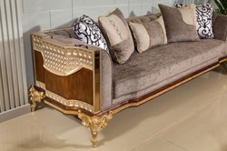 Casa Padrino sofá barroco de lujo gris / marrón oscuro / oro 265 cm - Muebles barrocos