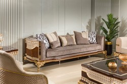 Casa Padrino sofá barroco de lujo gris / marrón oscuro / oro 265 cm - Muebles barrocos