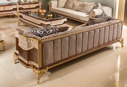 Casa Padrino sofá barroco de lujo gris / marrón oscuro / oro 265 cm - Muebles barrocos