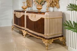 Casa Padrino credenza barocco di lusso e 3 specchi a parete marrone scuro / grigio / oro - Mobili barocchi