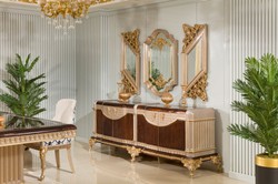 Casa Padrino credenza barocco di lusso e 3 specchi a parete marrone scuro / grigio / oro - Mobili barocchi