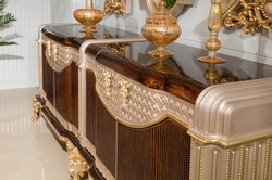 Casa Padrino credenza barocco di lusso e 3 specchi a parete marrone scuro / grigio / oro - Mobili barocchi