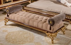 Casa Padrino banc baroque de luxe gris / marron foncé / or - Meubles baroques