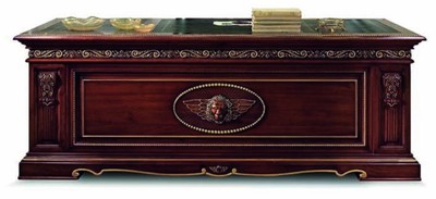 Luxus Barock Massivholz Schreibtisch Dunkelbraun Grün Gold