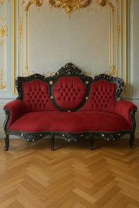 Prunkvolles Barock 3er Samt Sofa Bordeauxrot Schwarz Gold Prunkvolles Barock 3er Samt Sofa Bordeauxrot Schwarz Gold