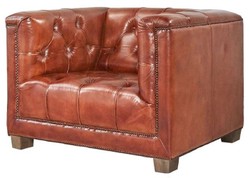 Casa Padrino sillón Chesterfield de lujo de cuero genuino marrón 110 cm - Muebles de cuero genuino