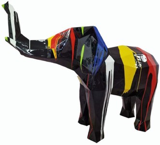 Casa Padrino scultura decorativa XXL elefante nero / colorato 176 cm - Figura da giardino XXL