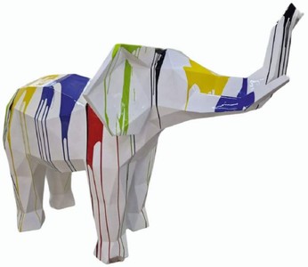 Casa Padrino scultura decorativa XXL elefante bianco / colorato 176 cm - Figura da giardino XXL