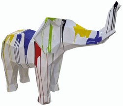XXL Garten Deko Skulptur Figur Elefant Weiß Bunt