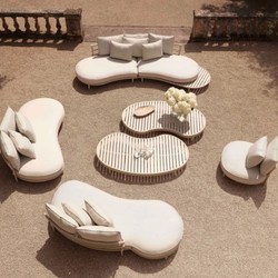 Casa Padrino sofá de exterior de jardín de lujo lado izquierdo blanco gris / arena 220 cm - Muebles de jardín de lujo