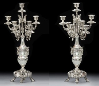 Prunkvolles Luxus Barock Bronze Kerzenhalter Set Silber