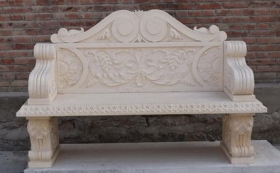 Casa Padrino banco de jardín de mármol barroco de lujo beige 179 cm - Muebles de jardín de mármol barroco