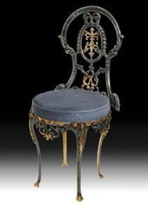 Prunkvoller Luxus Barock Bronze Esszimmer Stuhl Blau Gold