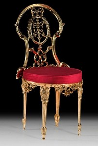 Prunkvoller Luxus Barock Bronze Esszimmer Stuhl Bordeauxrot Gold