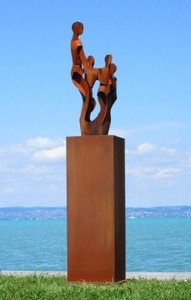 Casa Padrino sculpture décorative de jardin XXL en métal amis sur colonne rouille H. 182 cm