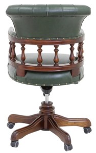 Casa Padrino Luxus Barock Chesterfield Echtleder Schreibtischstuhl Grün / Braun H. 107 cm - Barock Büro Möbel