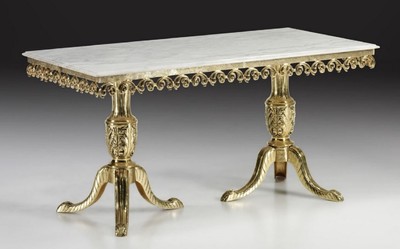 Rechteckiger Luxus Barock Esstisch mit Marmorplatte Gold Weiß