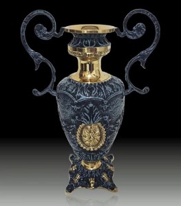 Casa Padrino Luxury Baroque Vase Blue / Gold 23 x H. 34 cm - Handmade Baroque style flower vase