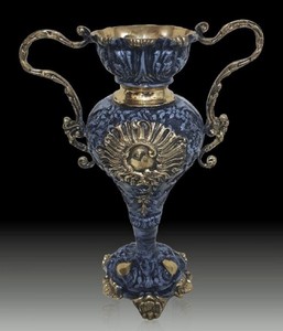 Casa Padrino Luxury Baroque Vase Blue / Gold 30 x H. 38 cm - Handmade Baroque style flower vase