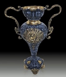 Casa Padrino Luxury Baroque Vase Blue / Gold 30 x H. 38 cm - Handmade Baroque style flower vase