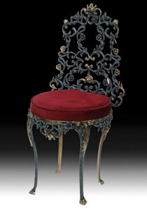 Prunkvoller Luxus Barock Bronze Esszimmer Stuhl Bordeauxrot Blau Gold