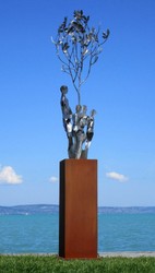 Casa Padrino scultura decorativa da giardino XXL in metallo amici dell'albero su colonna argento / ruggine A. 260 cm