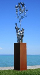 Casa Padrino scultura decorativa da giardino XXL in metallo amici dell'albero su colonna argento / ruggine A. 260 cm
