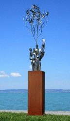 Casa Padrino scultura decorativa da giardino XXL in metallo amici dell'albero su colonna argento / ruggine A. 260 cm