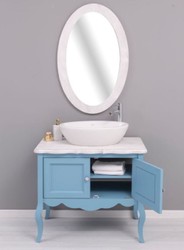 Landhausstil Massivholz Badezimmer Set Hellblau Hellgrau