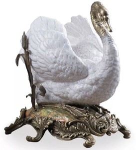 Casa Padrino figura decorativa barocco in porcellana cigno bianco / bronzo 20 x 18 x A. 24 cm