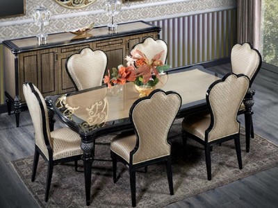 Casa Padrino conjunto de comedor barroco de lujo oro / negro - Muebles de comedor barrocos hechos a mano
