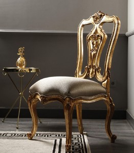 Prunkvoller Luxus Barock Esszimmer Stuhl Silber Antik Gold