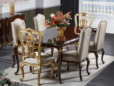 Casa Padrino conjunto de comedor barroco de lujo marrón oscuro / plata / oro - Muebles de comedor barrocos