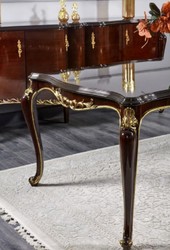 Prunkvolles Barock Esszimmer Set Barock Esstisch und 6 Stühle Dunkelbraun Silber Gold