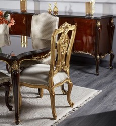 Prunkvolles Barock Esszimmer Set Barock Esstisch und 6 Stühle Dunkelbraun Silber Gold