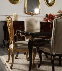 Prunkvolles Barock Esszimmer Set Barock Esstisch und 6 Stühle Dunkelbraun Silber Gold