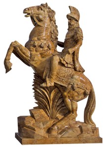 Prunkvolle Antik Stil Marmor Garten Deko Skulptur Figur Römer auf Pferd Braun