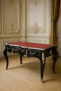 Casa Padrino scrivania barocco con 3 cassetti nero / rosso / argento 141 cm - Mobili da ufficio barocchi