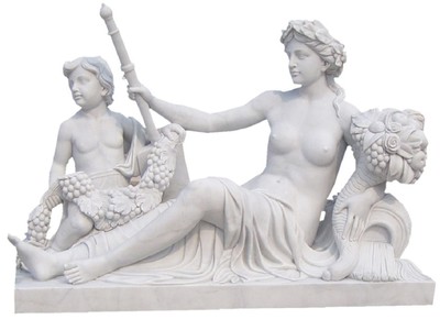 Casa Padrino Scultura in Marmo in Stile Antico Donna con Bambino Grigio 150 x A. 160 cm